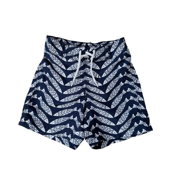 Janie & Jack Swim 3-6m Infant Fish Trunks Navy Blue White Bathing Suit - Picture 1 of 4